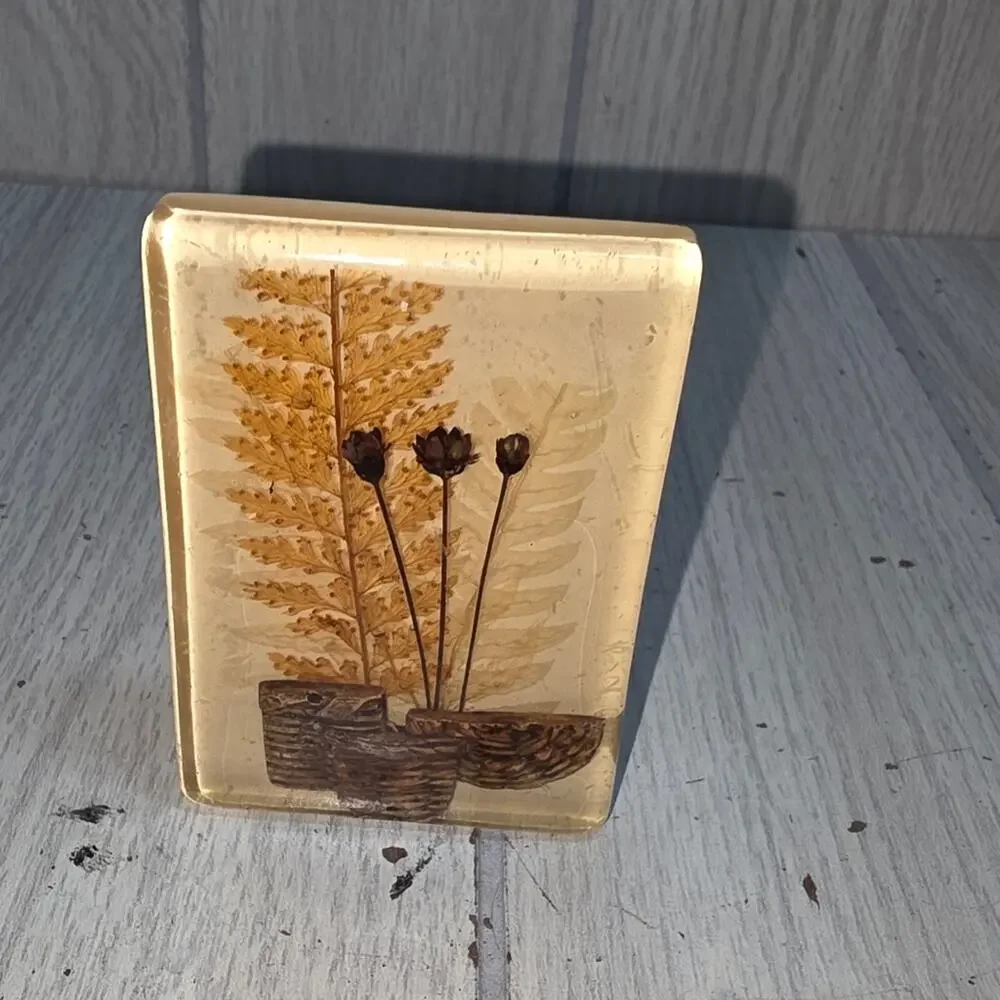 Vtg 70s Lucite Pressed Flowers Baskets Tooth Pick Holder Bud Vase MCM Retro
